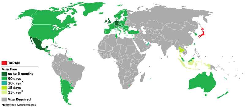 日本免簽證的國家和地區列表